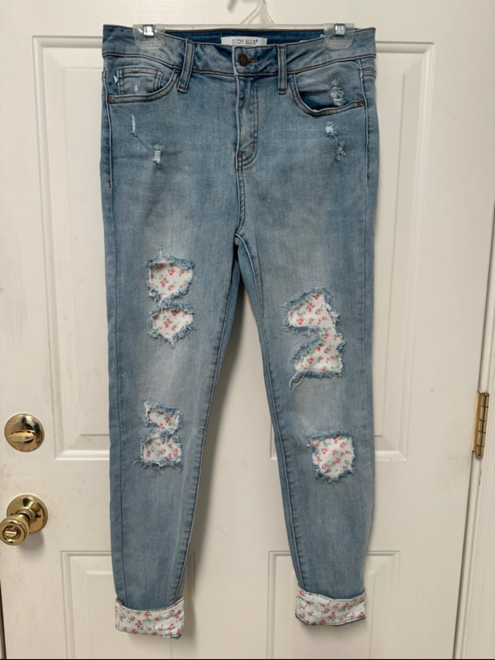 Judy Blue Light Blue Skinny Jeans with Floral Patch Details